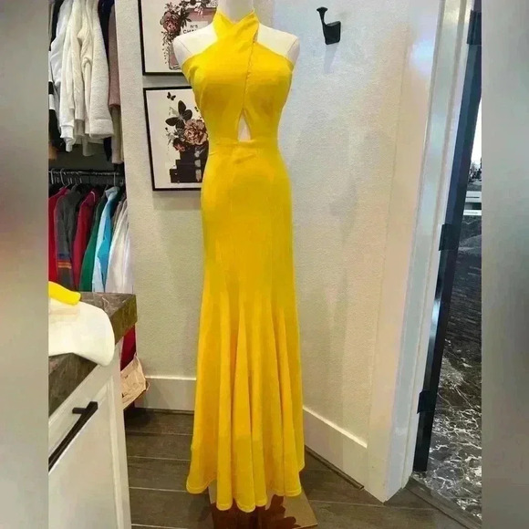 Jasz Couture - Cross Halter Mermaid Gown 6238. Bright Yellow Size 2 (Worn Once) - Picture 3 of 12